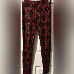 Red and Black Plaid Warm Fleece Leggings Fuzzy Inside
